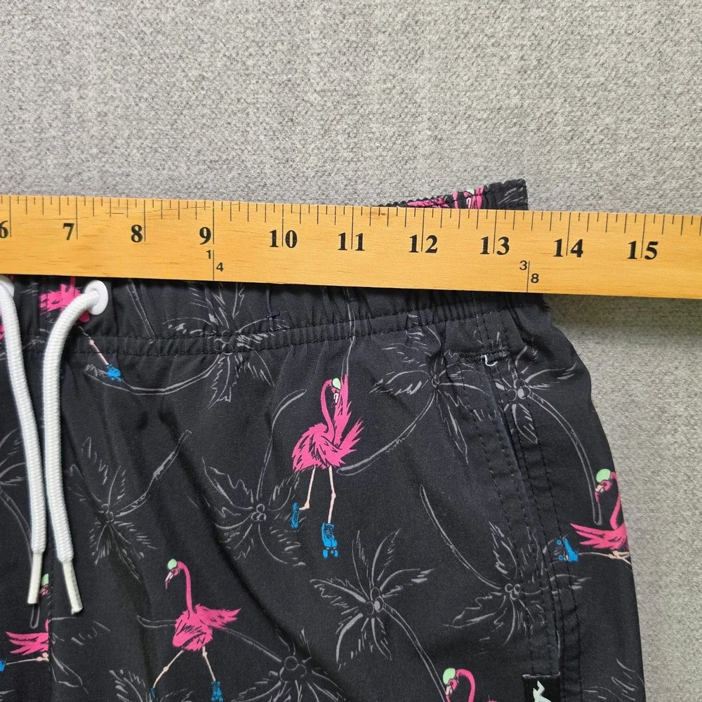 Hollister Swim Trunks Men XS Black Flamingo Roller Skate 4-Way Stretch Shorts